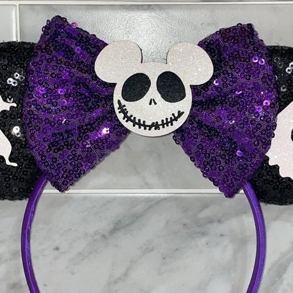 Disney Inspired Mickey as Jack Skellington Minnie Sequin Ears Headband NBC NEW - Picture 3 of 9
